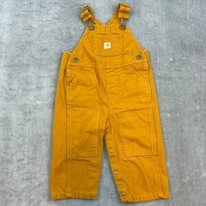 Carhartt Bibs Brown Canvas Baby Overalls Snap Legs Double Knees Size 12 months